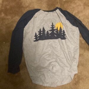 Gray and Blue Raglan Shirt with Forest Design